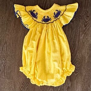 Sweet
La-tea-da smocked Polka Dot 
Yellow 12M
Boutique Girls 
EUC
SIZE 12 month